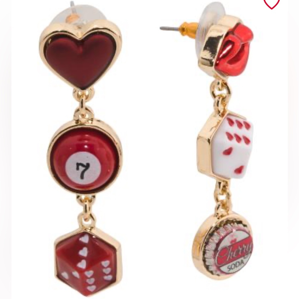 Betsy Johnson Love Dice Linear Drop Earrings